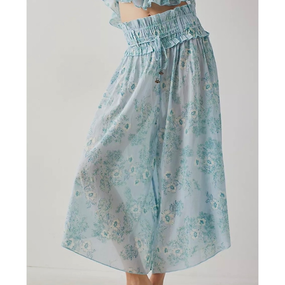 Intimately Free People Blue Floral Smocked Wide Leg Gauze Pants Medium